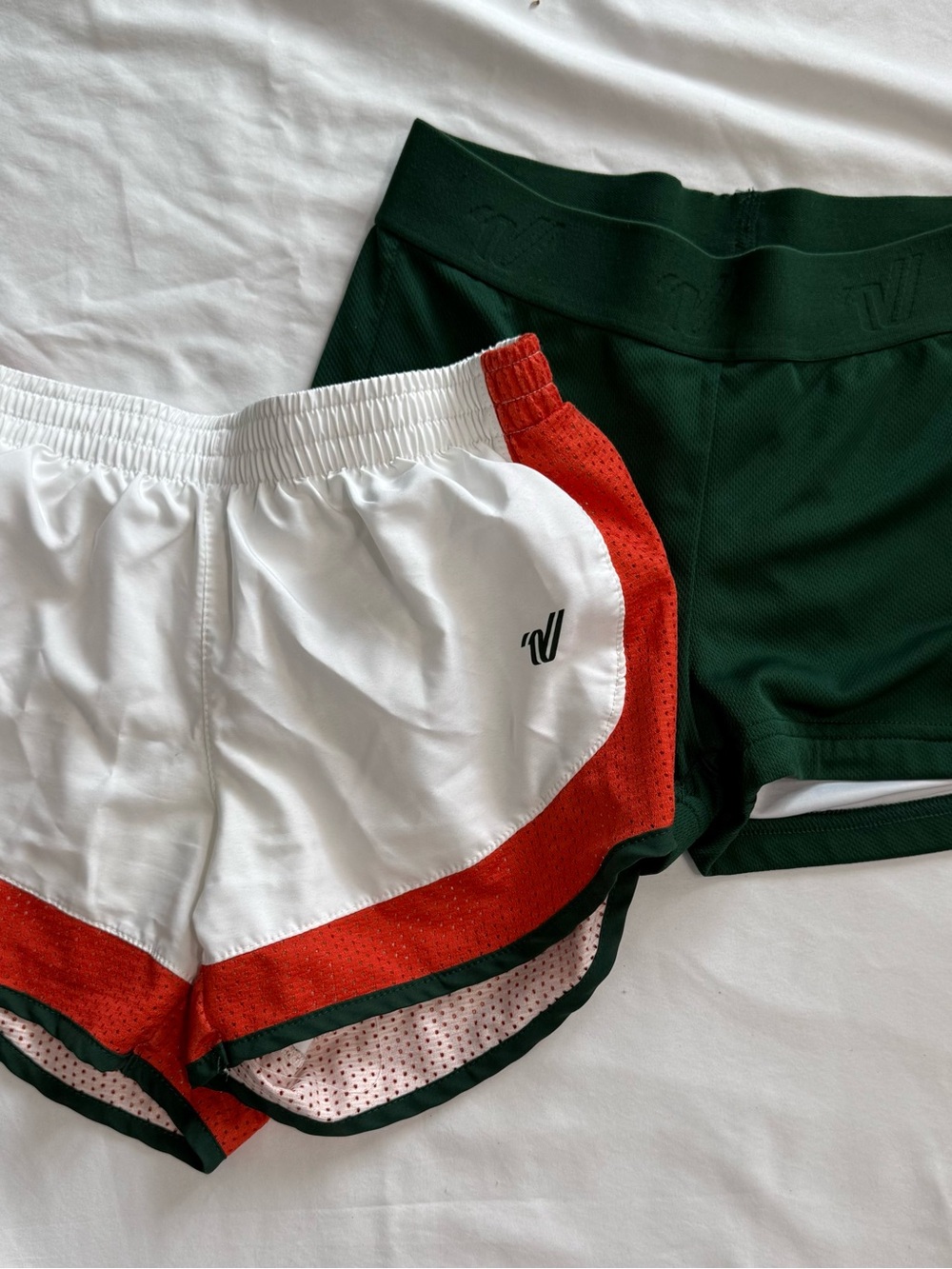 Varsity White and Green Kids Athletic Shorts